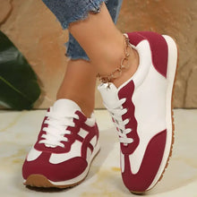 Contrast Lace Up Round Toe Sneakers Burgundy Woman Sneakers