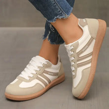 Contrast Lace Up Round Toe Sneakers Eggshell Woman Sneakers