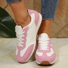 Contrast Lace Up Round Toe Sneakers Pink Woman Sneakers