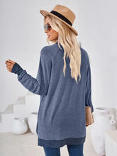 Contrast mock neck long sleeve blue heather tunic top with thumbholes