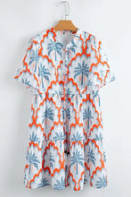 Contrast Palm Tree Printed Short Sleeve Flowy Dress Casual Dresses