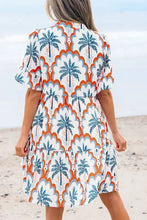 Contrast Palm Tree Printed Short Sleeve Flowy Dress Casual Dresses