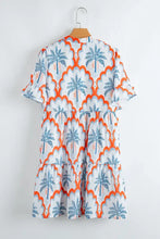 Contrast Palm Tree Printed Short Sleeve Flowy Dress Casual Dresses