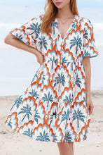 Contrast Palm Tree Printed Short Sleeve Flowy Dress Floral Casual Dresses