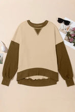 Contrast Round Neck Long Sleeve Sweatshirt Taupe Woman Sweatshirts
