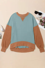 Contrast Round Neck Long Sleeve Sweatshirt Turquoise Woman Sweatshirts