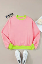 Pink contrast round neck long sleeve sweatshirt with neon green trim