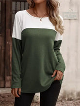 Contrast round neck long sleeve tunic in white olive green