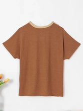 Brown contrast round neck short sleeve t-shirt in beige