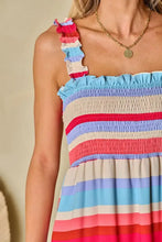 Contrast Stripe Wide Strap Smocked Tiered Dress Woman Casual Dress