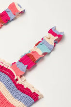 Contrast Stripe Wide Strap Smocked Tiered Dress Woman Casual Dress