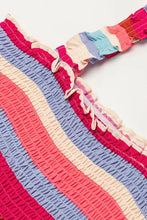 Contrast Stripe Wide Strap Smocked Tiered Dress Woman Casual Dress