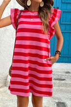 Contrast Striped Round Neck Cap Sleeve Mini Dress Woman Casual Dress