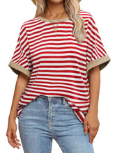 Contrast Striped Round Neck Half Sleeve T-Shirt Woman T Shirts