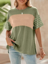 Contrast striped short sleeve t-shirt with color block design