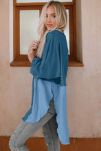 Contrast Texture Round Neck Long Sleeve Blouse Woman Sweatshirts