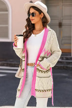 Contrast Tied Open Front Cardigan Woman Outerwear