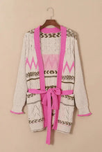 Contrast Tied Open Front Cardigan Woman Outerwear
