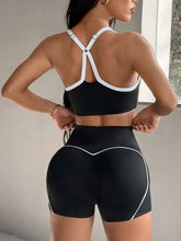 Black and white Contrast Trim Cami and Shorts Active Set back view