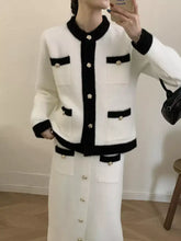 White and black tweed Contrast Trim Jacket with gold-tone buttons