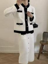 White and black tweed Contrast Trim Jacket with silver buttons