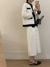 White and black tweed cardigan with gold-tone buttons, Contrast Trim Jacket Set back view