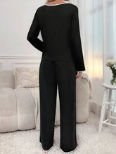 Contrast Trim Notched Long Sleeve Top and Pants Lounge Set Woman Loungewear Sets