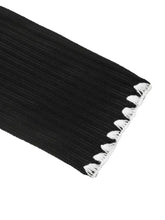 Black ribbed knit scarf with white fringe on Contrast Trim Texture Sweater Dress