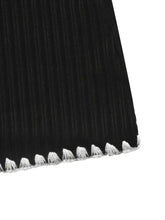 Black ribbed Contrast Trim Texture Long Sleeve Sweater Dress with frayed white-tipped hem