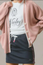 Contrast Trim V Neck Button Up Cardigan Dusty Pink Woman Outerwear