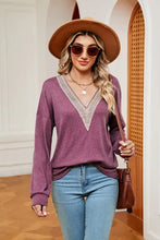 Contrast V-Neck Long Sleeve Blouse Lilac Woman Blouses
