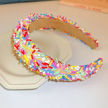 Colorful sprinkle-covered contrast wide headband in acrylic design