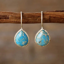 Copper natural stone teardrop shape earrings with turquoise jasper