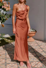 Copper Satin One Shoulder Evening Dress Caramel