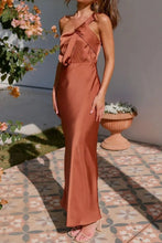 Copper Satin One Shoulder Evening Dress