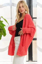 Coral Adora Popcorn Knit Long Sleeve Cardigan with fluffy texture