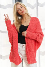 Coral Adora Popcorn Knit Long Sleeve Cardigan with Relaxed Fit
