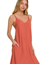 Coral Arc Hem Midi Dress with Flowy Pockets