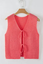 Coral knit crop top vest with tie V neck and slightly stretchy material