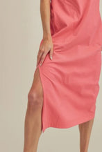 Coral One Shoulder Slit Round Neck Midi Dress