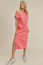 Coral One Shoulder Slit Round Neck Midi Dress Coral