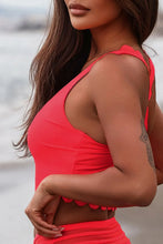 Coral Scalloped Crop Bikini Top with Crisscross Chest and Removable Padding