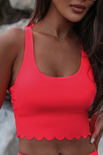 Coral Scalloped Crop Bikini Top with Crisscross Chest and Removable Padding