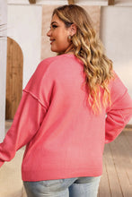 Coral Pink V-Neck Knit Sweater Long Sleeve Pullover for Women