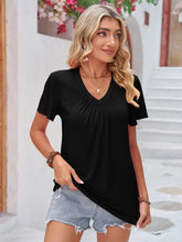 Coral Ruched V-Neck Short Sleeve Top with Flutter Sleeves Black