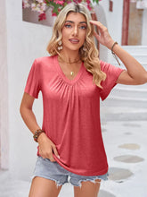 Coral Ruched V-Neck Short Sleeve Top with Flutter Sleeves