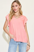 Coral Ruffled Short Sleeve Top in Bamboo Stretch Fabric Blush Pink