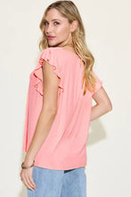 Coral Ruffled Short Sleeve Top in Bamboo Stretch Fabric Woman T Shirts