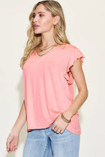 Coral Ruffled Short Sleeve Top in Bamboo Stretch Fabric