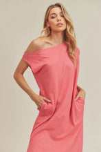 Coral One Shoulder Slit Round Neck Midi Dress